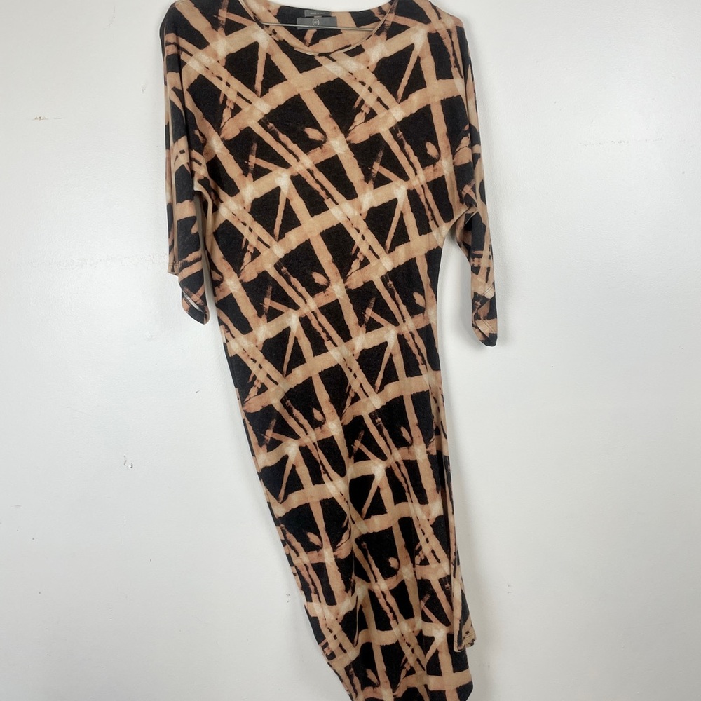 Alexander McQueen Black and Tan Dolman 3/4 Sleeve Sheath Dress Designer Knit S